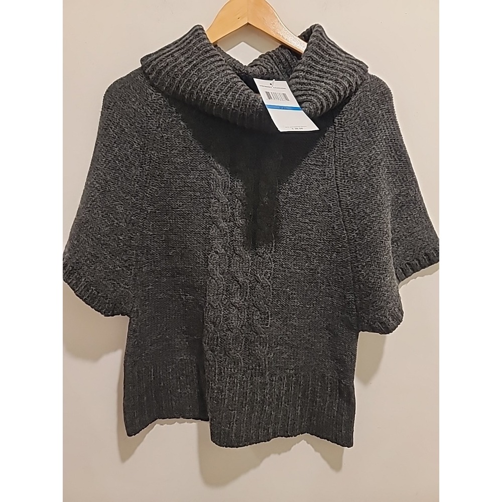 Kikit Wool Blend Sweater Size XL Petite Shortsleeve Cowlneck Pullover Cable Knit